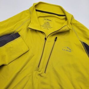 LL Bean Mens L Quarter Zip Pullover Yellow Gray Colorblock Active Top Flaw